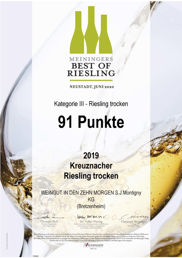 Auszeichnung Best Riesling Nahe 91 Punkte